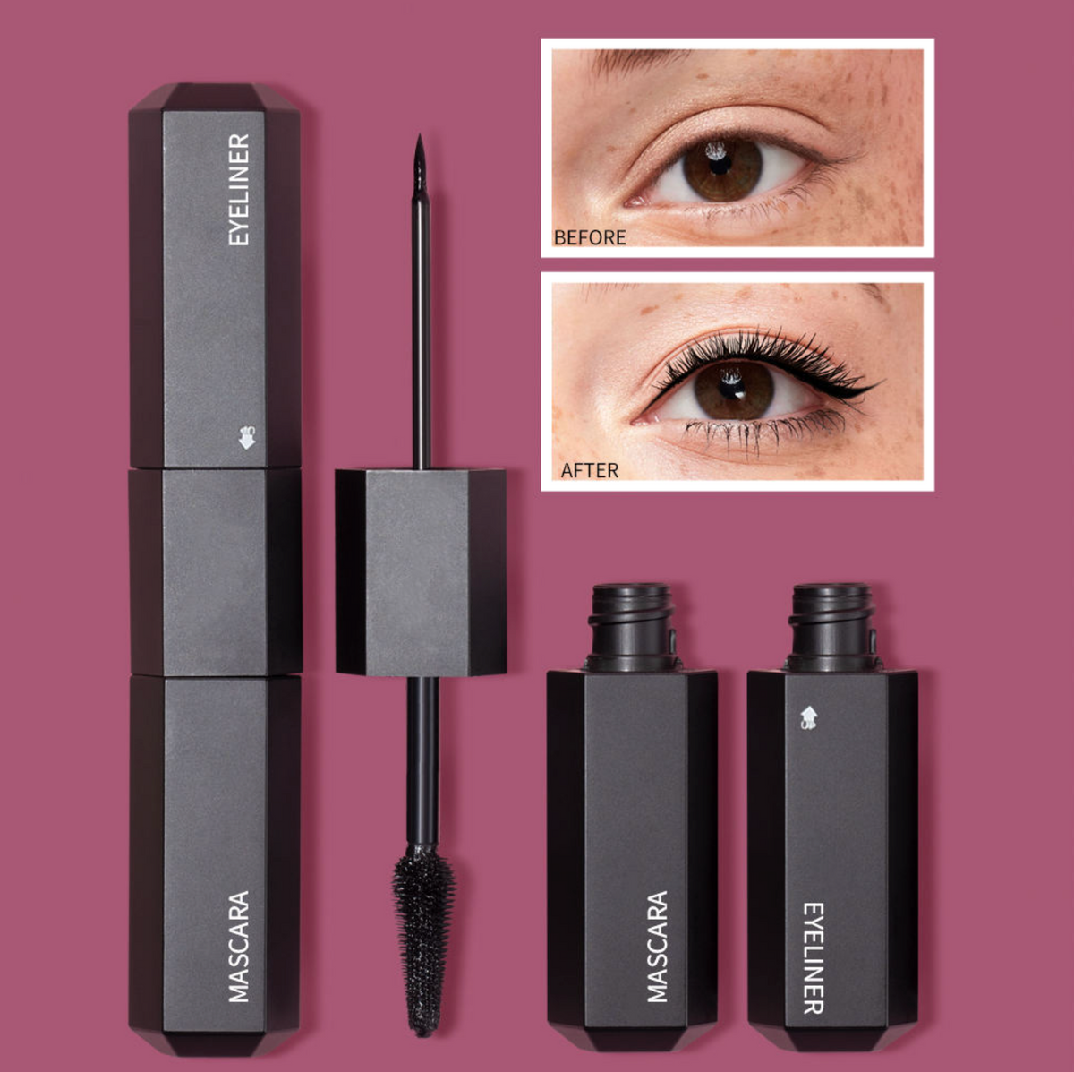 2-in-1 Waterproof Mascara & Liquid Eyeliner – Long-Lasting Eye Makeup