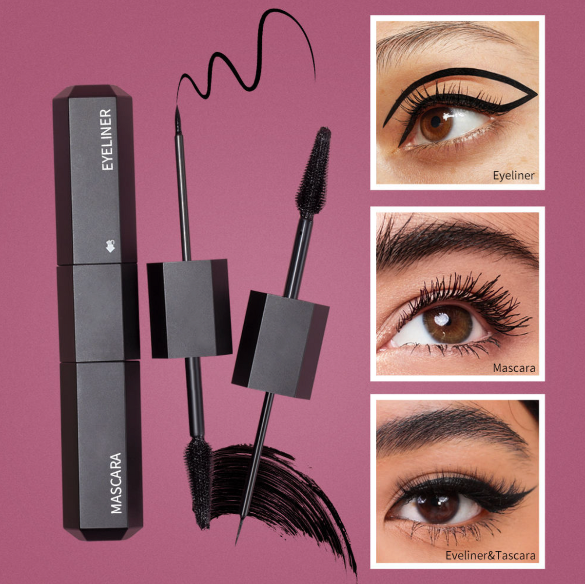 2-in-1 Waterproof Mascara & Liquid Eyeliner – Long-Lasting Eye Makeup