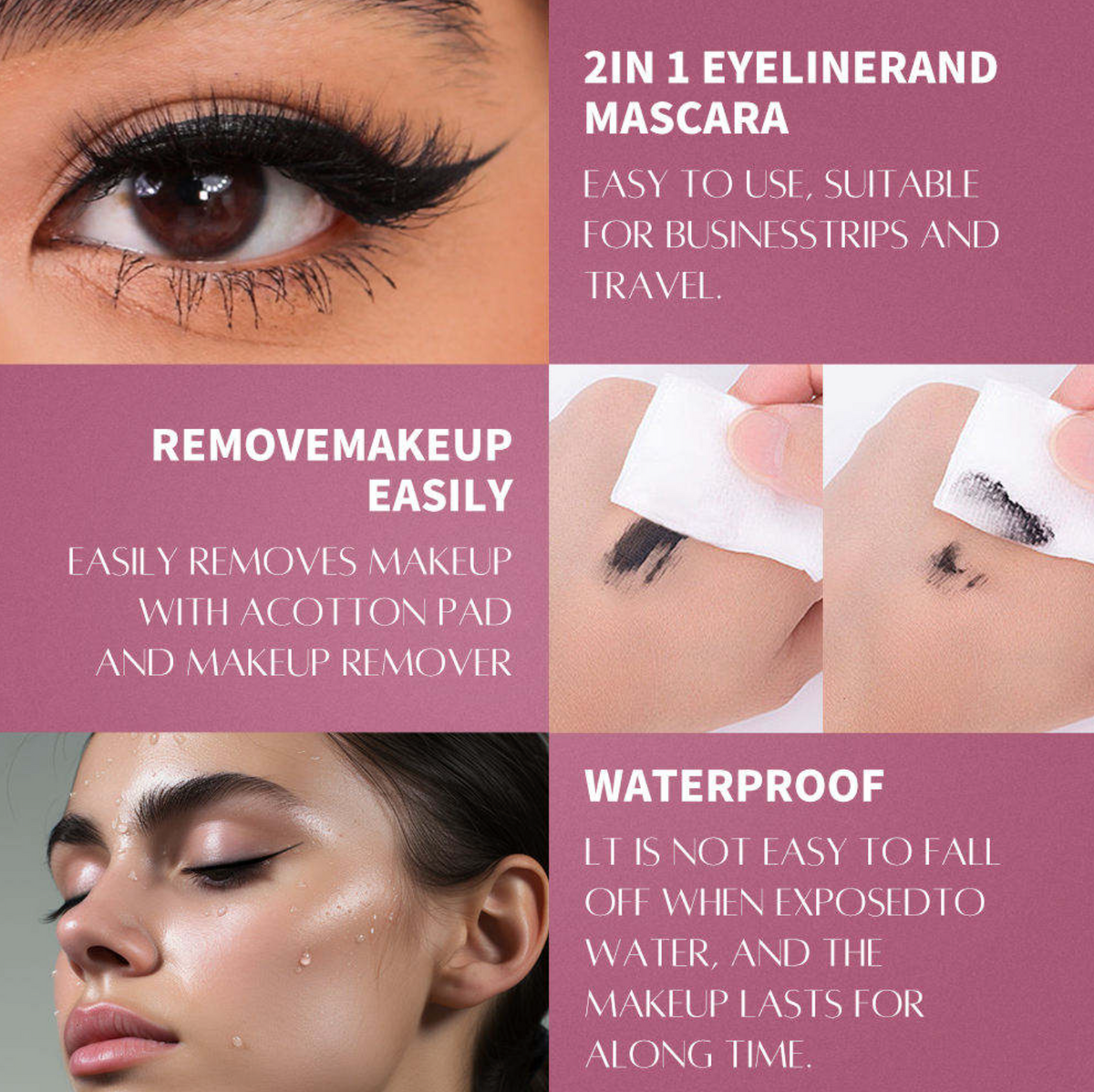 2-in-1 Waterproof Mascara & Liquid Eyeliner – Long-Lasting Eye Makeup